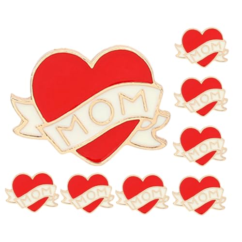 WRITWAA 8 Stück Teiliges Rotes Herz Broschen Set Emaillierte Mom Anstecknadeln Legierung Vielseitige Schmuck Pins für Muttertag Valentinstag Hochzeit Geeignet für Kleider Schals Jacken von WRITWAA