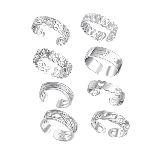 WRITWAA 8stücke Teiliges Zarter Zehenringe Öffnungsringe Fußringe Für Damen Zehenringe Zum Öffnen Schmuckdekoration Silber von WRITWAA