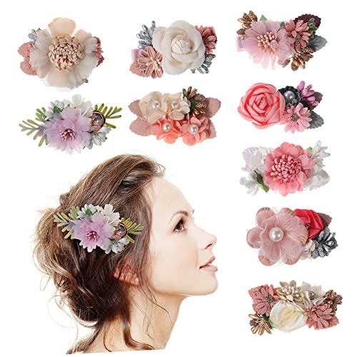 WRITWAA 9 Stück Simulierte Haarnadeln Hochzeit Damen Haarspangen Ausgefallene Rosen Haarspangen Blumen Haarspangen Blumen Clips Zubehör Für Blumen Haar Accessoire Haarspange von WRITWAA
