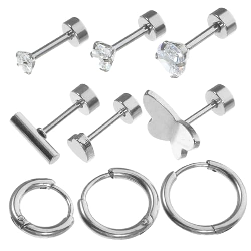 WRITWAA 9 Stück Teiliges Damen Ohrstecker Set Rostfreiem Vielseitige und Creolen Ohrringe Modisch und Langlebig für Alltag Arbeit und Besondere Anlässe Geeignet von WRITWAA