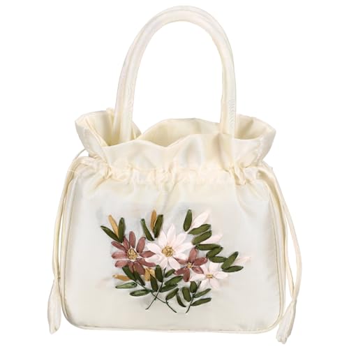 WRITWAA Abendtasche Damen Geblümte Kordelzug Clutch Kleine Handtasche mit Griff Bestickte Tragetasche für Hochzeiten und Abendpartys von WRITWAA