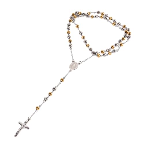 WRITWAA Baptism Rosary Halskette für Jungen und Mädchen Gebetskette mit Kreuzanhänger Beaded Religious Necklace in Gold und Silber zur Taufe Katholische Perlenkette von WRITWAA