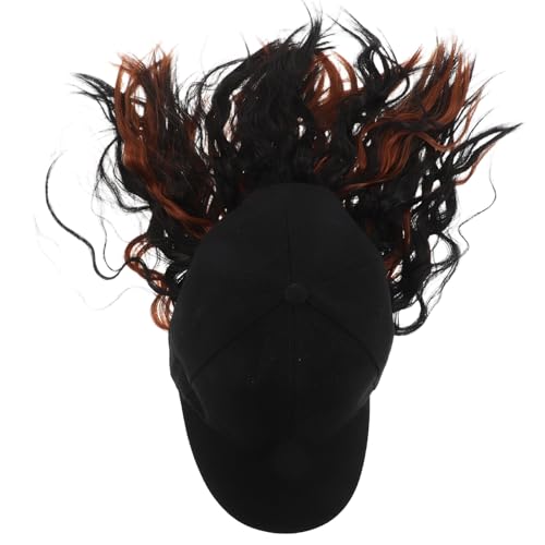 WRITWAA Baseballkappe mit Haarverlängerungen: Hutperücke – Baseballkappe mit Haarbefestigung – Kurze Bob-Lockenperücke, synthetisches Haarteil für Frauen von WRITWAA