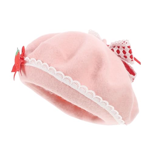 WRITWAA Baskenmütze Aus Wolle Für Frauen Und Männer Mit Erdbeerschleife Französische Künstlermütze Warme Wollmütze Für Winter Und Alltag Gehäkelt Und Robust von WRITWAA