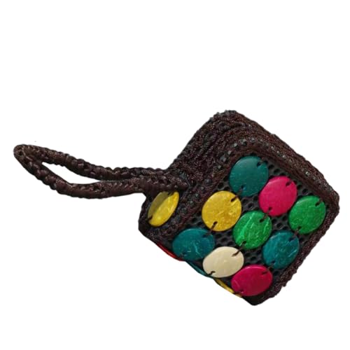 WRITWAA Bohemian Geldbörse aus Kokosnussschale Handgefertigte Geflochtene Damen Clutch Vielseitige Kleine und Kartenbörse Kompakte Vintage Handtasche für Alltag und Party von WRITWAA
