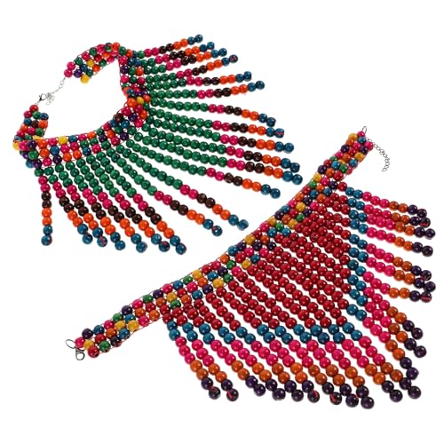 WRITWAA Boho-Halsketten für Frauen: Handgefertigte afrikanische Perlenkette mit bunten Holzperlen – Quasten-Dreiecksschmuck für Partys und Reisen von WRITWAA