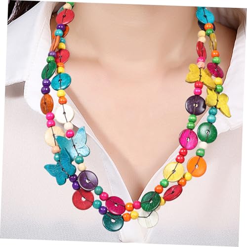 WRITWAA Boho Holzperlen Halskette Damen Bunte Kokosnuss Schale Ethno Kette Sommer Schmuck Urlaub von WRITWAA