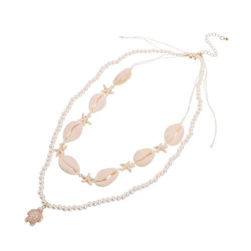 WRITWAA Boho Muschelkette Damen Doppellagig mit Kunststoffperlen und Muschelanhänger Modischer Hawaii Sea Turtle Schmuck Sommerliches Strand accessoire für Frauen und Urlaub von WRITWAA