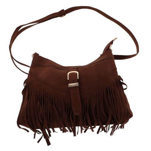 WRITWAA Boho Umhängetasche Damen Vintage Wildleder mit Fransen Verstellbarer Schultergurt Leichte Ethno Crossbody Tasche für Alltag Shopping und Reisen Geräumige Kleine Handtasche in von WRITWAA