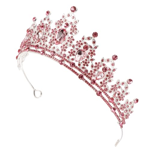 WRITWAA Brautkrone Damen Haarschmuck mit Funkelnden Strasssteinen Komfortables Robustes Stirnband für Hochzeit Geschenkidee für Braut und Brautjungfern Silber Pinkfarbene Kopfbedeckung von WRITWAA