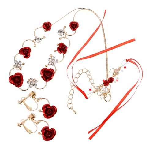 WRITWAA Brautschmuck Damen Schmuckset mit Rosen Design und Funkelnden Strasssteinen Halskette Ohrringe und Armband für Hochzeit Verlobung und Festliche Anlässe von WRITWAA