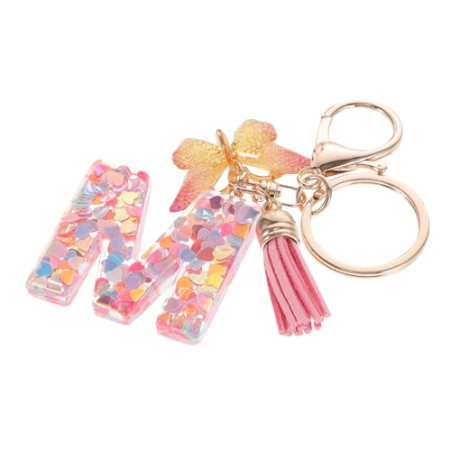 WRITWAA Schmetterling Pailletten Buchstaben Schlüsselanhänger Für Damen Funkelnde Quaste Handtaschen Dekoration Schlüsselring Für Rucksäcke Und Geldbörsen von WRITWAA