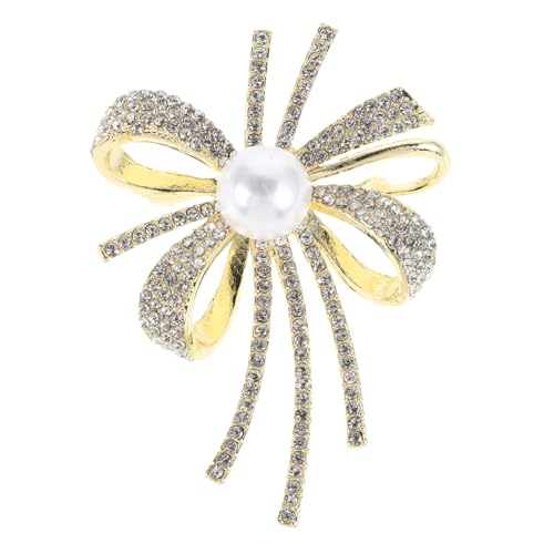 WRITWAA Brosche Damen Perlen Schleifenform mit Strasssteinen Vielseitige Anstecknadel für Jacken Schals und Kleider Handarbeit Geeignet für Hochzeiten und Partys von WRITWAA