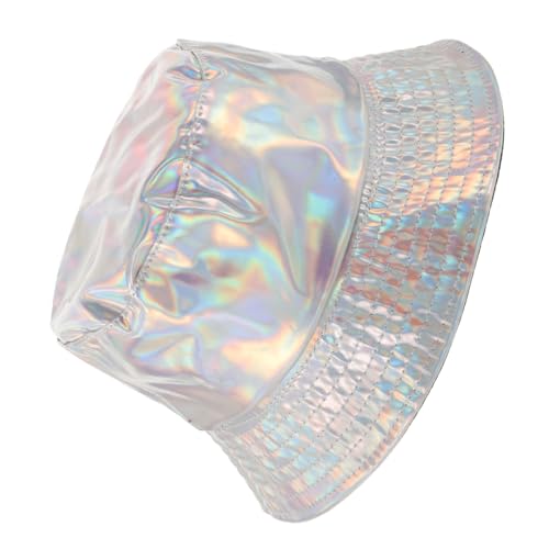 WRITWAA Unisex Bucket Hat Herren Modisch Metall Pu Party Bühnenshow Silber 58cm von WRITWAA