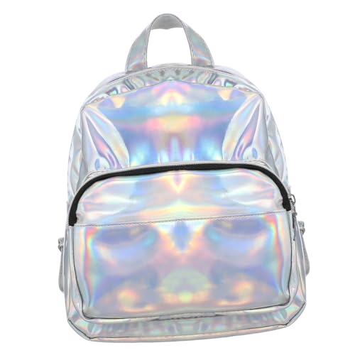 WRITWAA Holografischer Rucksack Für Mädchen Pu-material Mit Schöner Farbe Geräumig Für Schulbücher Verstellbare Schultergurte Leicht Zu Öffnen Mit Reißverschluss von WRITWAA