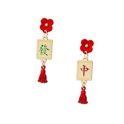 WRITWAA Chic Mahjong Ohranhänger Roter Ear Pendant Festliche Ohrringe für Frauen Komfortabel Hautfreundlich Geschenkidee für Party Alltag Hochzeit Muttertag von WRITWAA