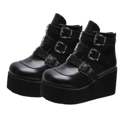 WRITWAA Damen Ankle Boots PU Kurzstiefel mit Dickem Absatz Runde Zehen Retro Stil Atmungsaktiv Modisch für Alltag und Frühling Herbst Winter Schwarz von WRITWAA
