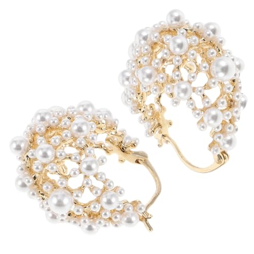 WRITWAA Damen Creolen Ohrringe Geometrisch Hohl Design mit Cluster Perlen Leicht Elegant für Alltag und Party Französischer Schmuck von WRITWAA