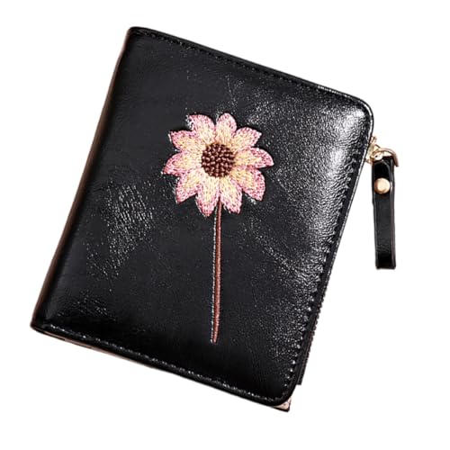 WRITWAA Faltbare Geldbörse Damen Aus Pu Blumenmuster Kompakte Münz Und Kreditkartenbörse Für Alltag Und Reisen Schwarz von WRITWAA