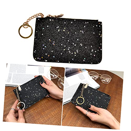 WRITWAA Damen Zipper Geldbörse Mit Sternen-Pailletten Coin Purse Für Abendveranstaltungen Handtasche Mit Schlüsselanhänger Und Leicht Schwarz von WRITWAA