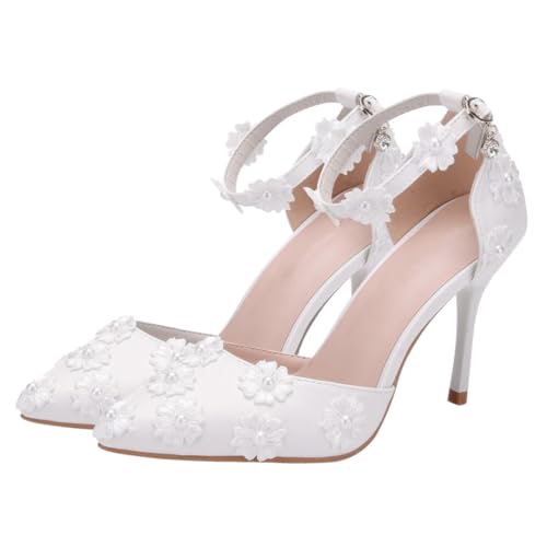 WRITWAA Damen High Heels Sandaletten mit Spitzem Zehenbereich Dünnem Absatz Klassischem Design Weiß Modische Feminine Schuhe für Festliche Anlässe und Vielseitige Kombinationen von WRITWAA