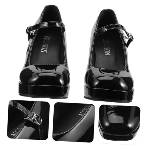 WRITWAA Damen High Heels Schwarz Bequeme Plateau Pumps mit Mittelhohem Absatz Modische Geschlossene Schuhe für Arbeit Party Hochzeit und Alltag Stilvolle Damenschuhe für Damen von WRITWAA