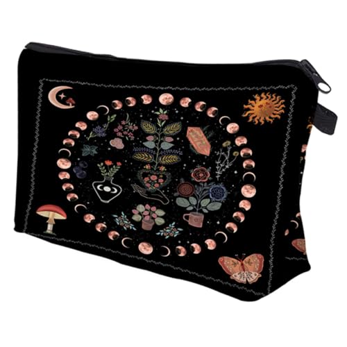 WRITWAA Damen Kosmetiktasche Mit Mondphasen Und Blumenmuster Großer Stauraum Für Make Up Für Reisen Und Tägliche Nutzung Praktischer Organizer von WRITWAA