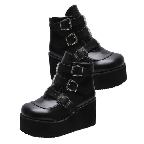 WRITWAA Damen Kurzschaft Stiefeletten PU Retro Rundzehen Kurzstiefel mit Dickem Absatz Modische Damen Ankle Boots für Alltag und Vielseitige Outfits Schwarz von WRITWAA