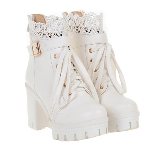 WRITWAA Damen Kurzstiefel mit Komfortablem Chunky Absatz Eleganter Rundzehe Rutschfester Gummisohle Modisch für Herbst Winter Bequem und Stylish für Alltag und Büro von WRITWAA