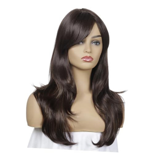 WRITWAA Lange Braune Perücke Für Damen Lockiges Haar Mit Guter Belüftung Strapazierfähiges Material Für Party Und Cosplay von WRITWAA