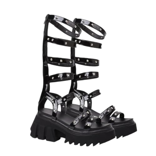 WRITWAA Damen Sandalen mit Hohem Plateauabsatz Pu material Rutschfest Modische Sommer sandaletten in Schwarz Bequeme Insole für Alltag und Party Stylischer Look für Frauen von WRITWAA