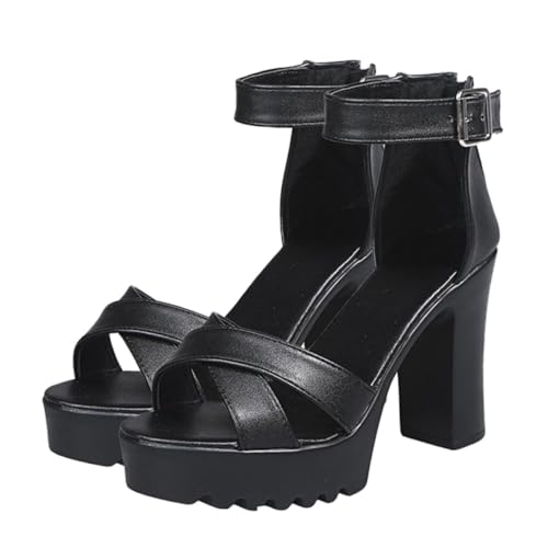WRITWAA Damen Sandaletten mit Klobigem Absatz Offene Zehen Atmungsaktiv Rutschfeste Sohle Modische Sommer Schuhe für Party und Alltag Schwarz von WRITWAA