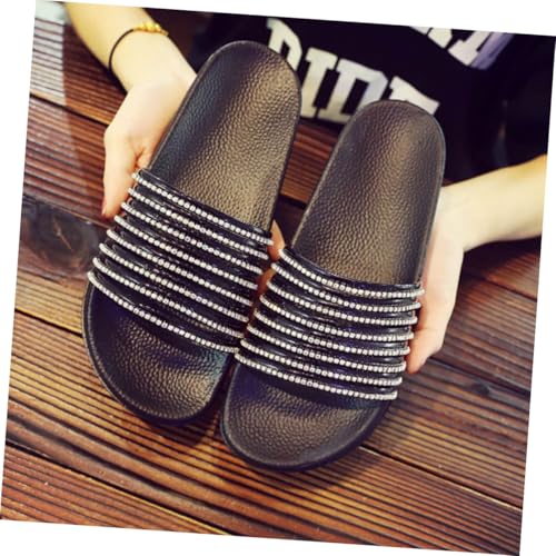 WRITWAA Damen Slipper mit Glitzerstreifen PVC Sandalen Bequeme Strand und Hausschuhe Langlebig und Leicht zu Reinigen Modische Sommerschuhe für Frauen Schwarz von WRITWAA