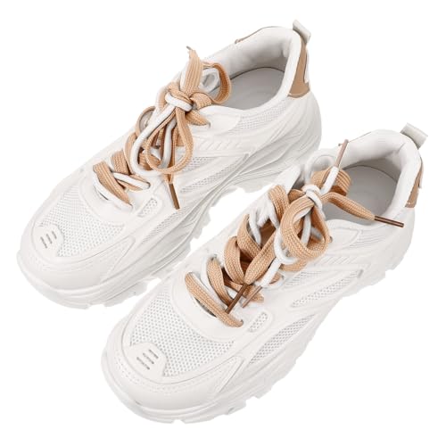 WRITWAA Damen Sneakers Mesh Sportschuhe Atmungsaktiv Leicht rutschfest Turnschuhe mit Dämpfung für Fitness Gym Tennis Freizeit Cremeweiß von WRITWAA