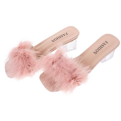 WRITWAA Damen Sommer Slipper mit Chunky Blockabsatz Offene Zehen Pantoletten aus PU und Gummi Atmungsaktive Bequeme Hausschuhe für Indoor und Outdoor Modische Pantoletten von WRITWAA
