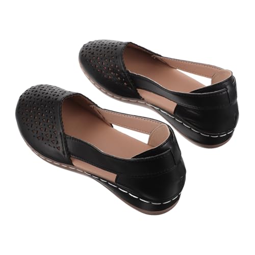 WRITWAA Damensandalen mit Geschlossenem Zehenbereich Niedriger Keilabsatz Atmungsaktivem Hohlraumdesign Vielseitiger Einfarbiger Espadrilles für Sommer Schwarz von WRITWAA