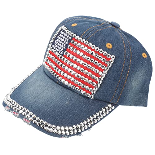 WRITWAA Denim-Baseballkappe Mit Amerikanischer Flagge Mit Strasssteinen Schirmmütze Für Damen Und Herren Einheitsgröße von WRITWAA