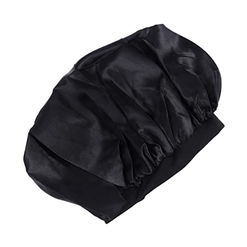 WRITWAA Elastische Schlafhaube mit Breitem Rand für Damen Große Runde Duschhaube Schwarz Schützt die Haare Beim Baden und Duschen für Verschiedene Kopfumfänge von WRITWAA
