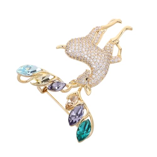 WRITWAA Elch Brosche Frauen Pin Brosche Für Kleidung Weihnachts-elch-abzeichen Reversnadel Vintage Tier Reversnadel Golden Strasssteine von WRITWAA