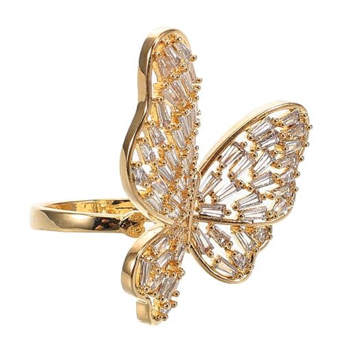 WRITWAA Eleganter Schmetterlingsring für Frauen mit Funkelnden Rhinestones Hochzeitsring Verlobungsring für Hochzeiten und Jubiläen Zeitloses Schmuckstück Goldfarbe von WRITWAA