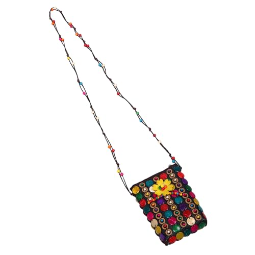 WRITWAA Ethnische Kokosnuss-schale Crossbody Tasche mit Langlebiger Oberfläche Boho Perlen Design Lange Umhängegurt Vielseitige Damen Umhängetasche für Münzen Shopping und Reisen von WRITWAA