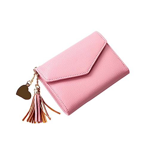 WRITWAA Feminine Geldbörse Mit Quaste Multifunktionale Kurzgeldbörse Für Frauen Leichtes Rosa Portemonnaie Mit Reißverschluss Und Kartenfächern von WRITWAA