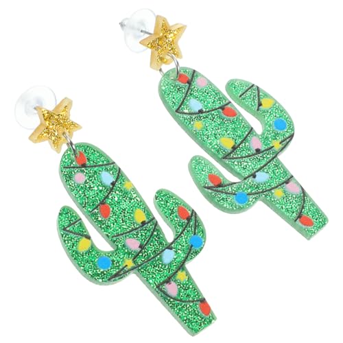 WRITWAA Festliche Ohrstecker Cactus Form Bunte Lichter Ohrringe für Mädchen Leicht Allergiefrei Weihnachten Schmuck von WRITWAA