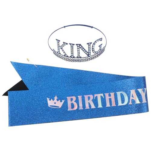 WRITWAA Geburtstagskrone Für Männer Und Verstellbare Königskrone Mit Geburtstags-tiara-schärpe Metallkrone Und Dekorative Schärpe Für Geburtstagsparty-zubehör von WRITWAA