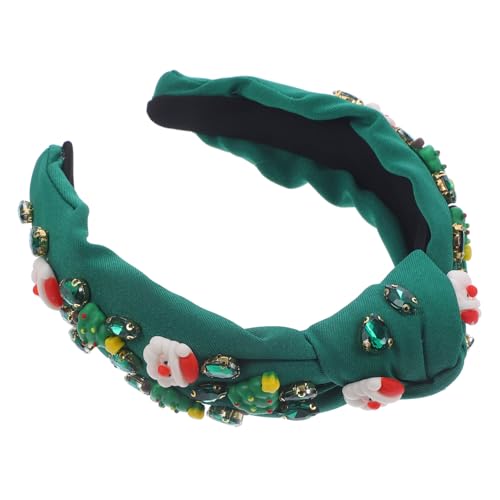 WRITWAA Geknotetes Breites Weihnachts Stirnband mit Strass Santa und Weihnachtsbaum Anhänger Leichtes Modisches Haaraccessoire für Damen zu Festen und Besonderen Anlässen von WRITWAA