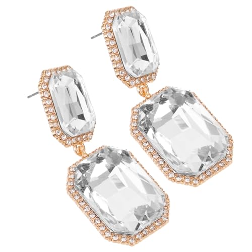 WRITWAA Geometrische Dangle Ohrringe mit Funkelnden Glassteinen und Strassbesatz Bling Ohrringe für Damen Eleganter Schmuck für Hochzeit Party und Alltag Retro Stil Weiß von WRITWAA