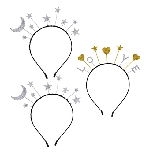 WRITWAA Glitzer Stirnbänder 3 Stücke Mond Sterne Herz Haaraccessoires Kopfbedeckung aus Legierung für Kinder Party Dekoration Langlebig und Kreativ von WRITWAA