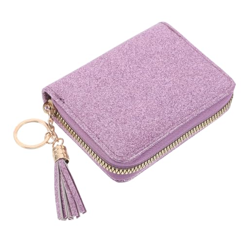WRITWAA Glitzerndes Damen Kartenetui mit Reißverschluss PU Windmühlenstruktur Großer Stauraum für Kreditkarten und Münzen Handliche Geldbörse mit Schlüsselanhänger Quaste für Alltag und von WRITWAA
