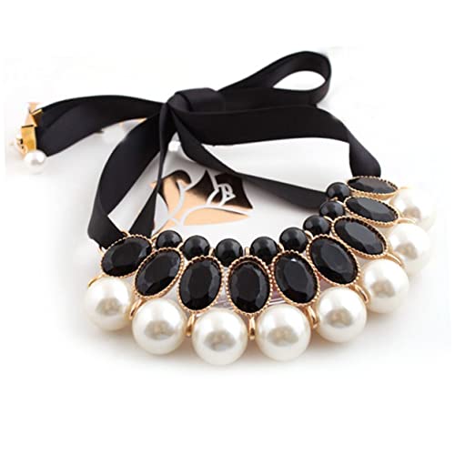 WRITWAA Große Perlenkette Mit Ripsband Und Falschem Kragen Für Damen Einzigartiges Design Mit -gems Für Festliche Anlässe Und Alltagsmode von WRITWAA