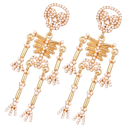 WRITWAA Halloween Ohrstecker Damen Vintage Skelett Ohrhänger mit Perlen und Funkelnden Strasssteinen Gotischer Schmuck für Frauen für Party Alltag und Cosplay von WRITWAA
